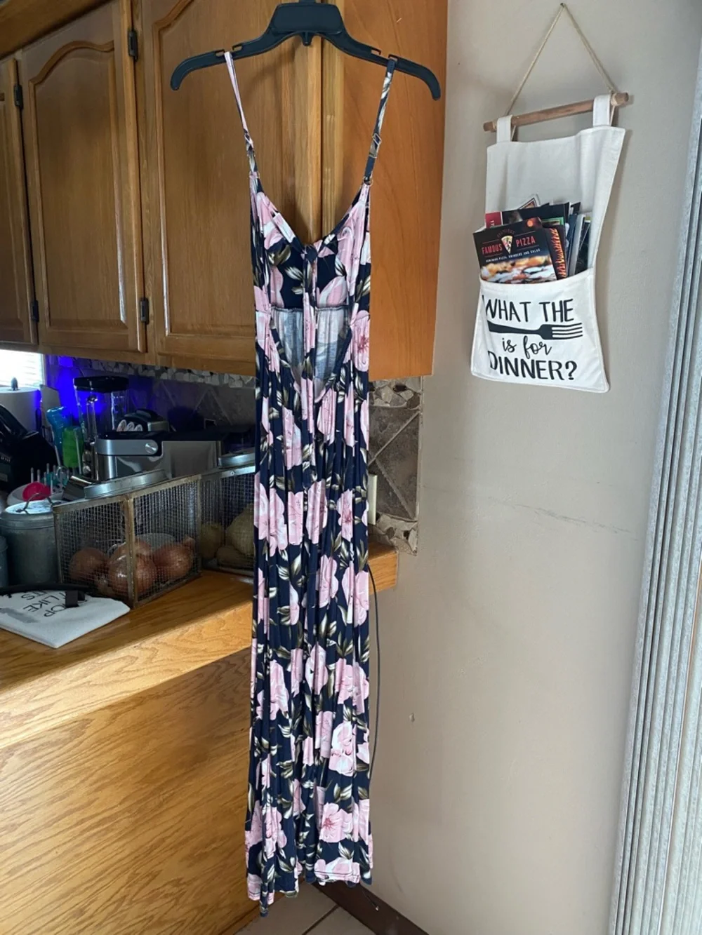 Black Maxi Dress with Pink Floral Print - Sleeveless Summer Sundress Size XS - Picture 6 of 7